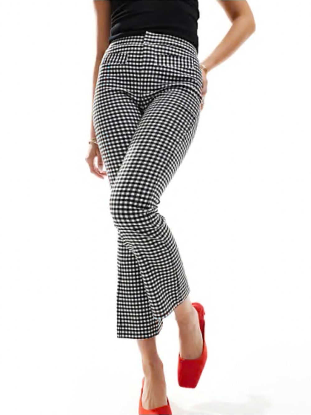 Mango Black & White Gingham Cropped Pants